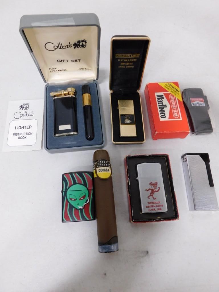 Lot of 7 Lighters incl Colibri Cigar Hole Cutter and Lighter, Marlboro, Alien, Cutty Sark, (1 of 7)