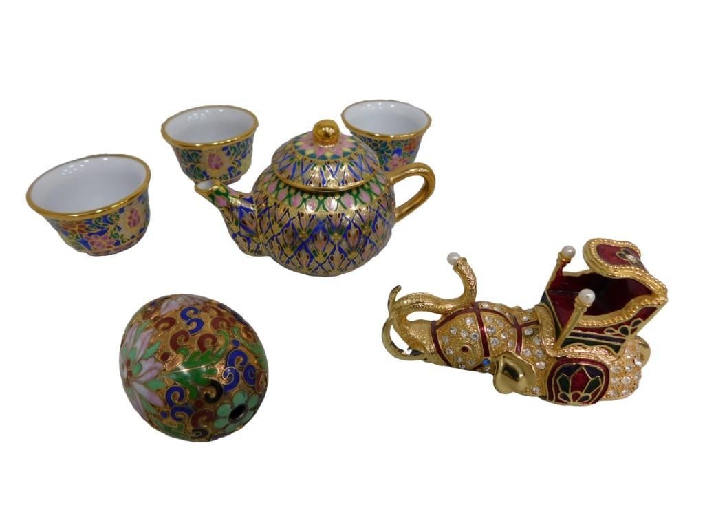 Porcelain Tea Set Made in Thailand, Cloisonne Egg, Elephant Figure (1 of 6)