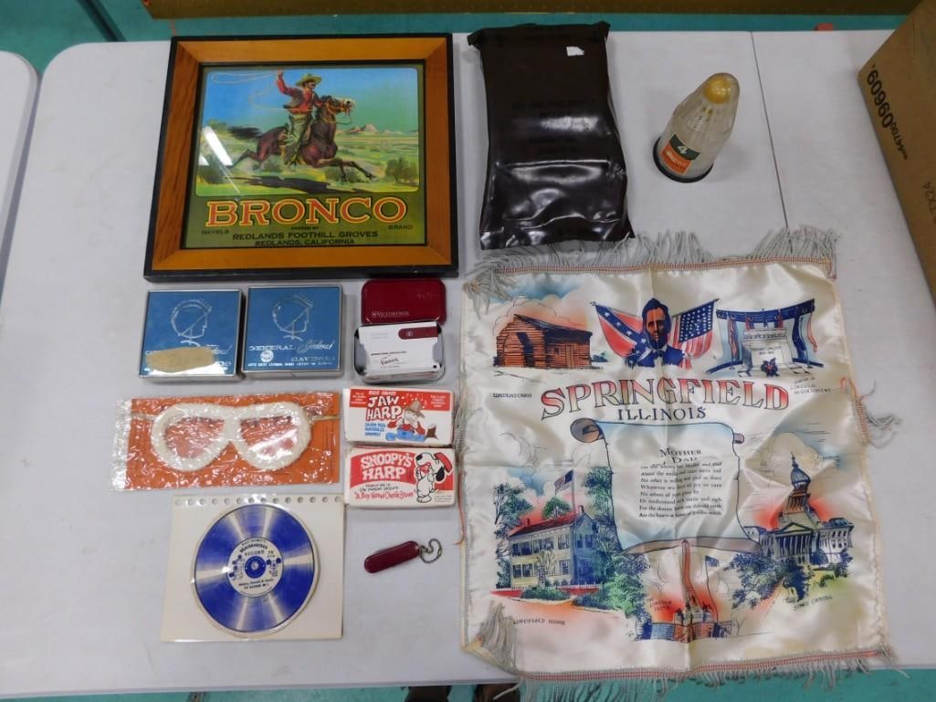 Collectibles Lot incl Bronco Framed Crate Label, Vitronox Tin, General Federal Savings Coin Bank (1 of 9)