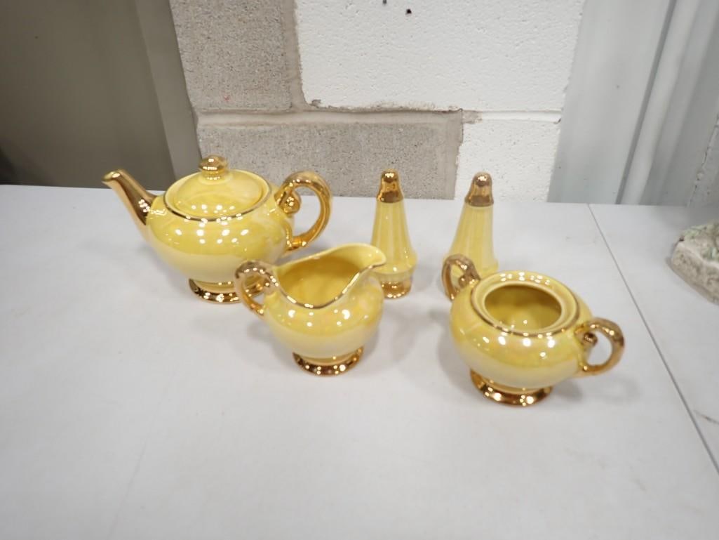 Old Warranted 22 K Gold Gilt Ceramic Set including Salt and Pepper, Creamer, Sugar, Teapot, Lusterwa (1 of 8)