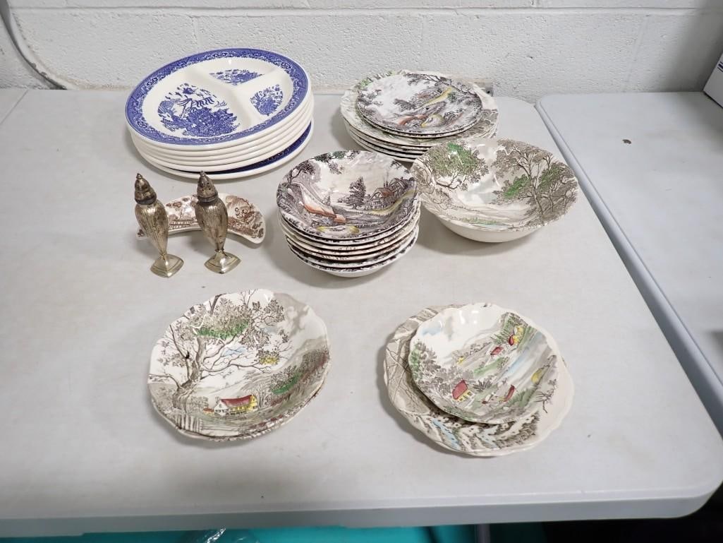 Lot of Plates / Ceramic / Salt & Pepper shakers / including Yorkshire Ironstone, J&G Meakin England, (1 of 11)