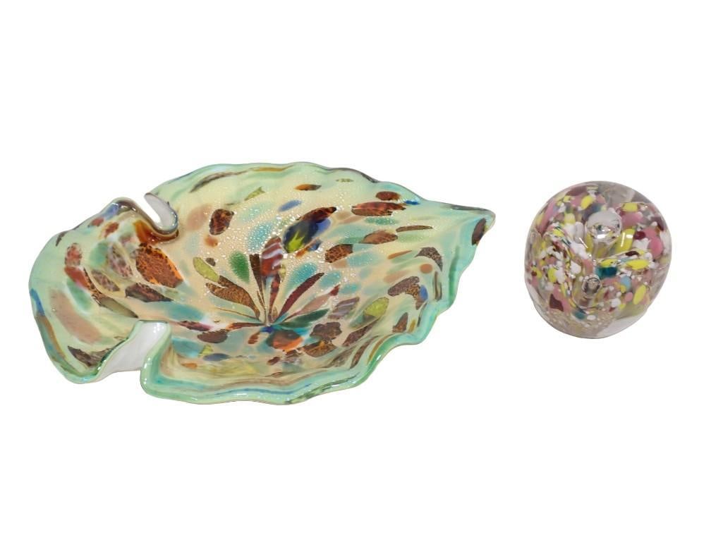 Art Glass Lot incl Paperweight and Dish: Art Glass Lot incl Paperweight and Dish