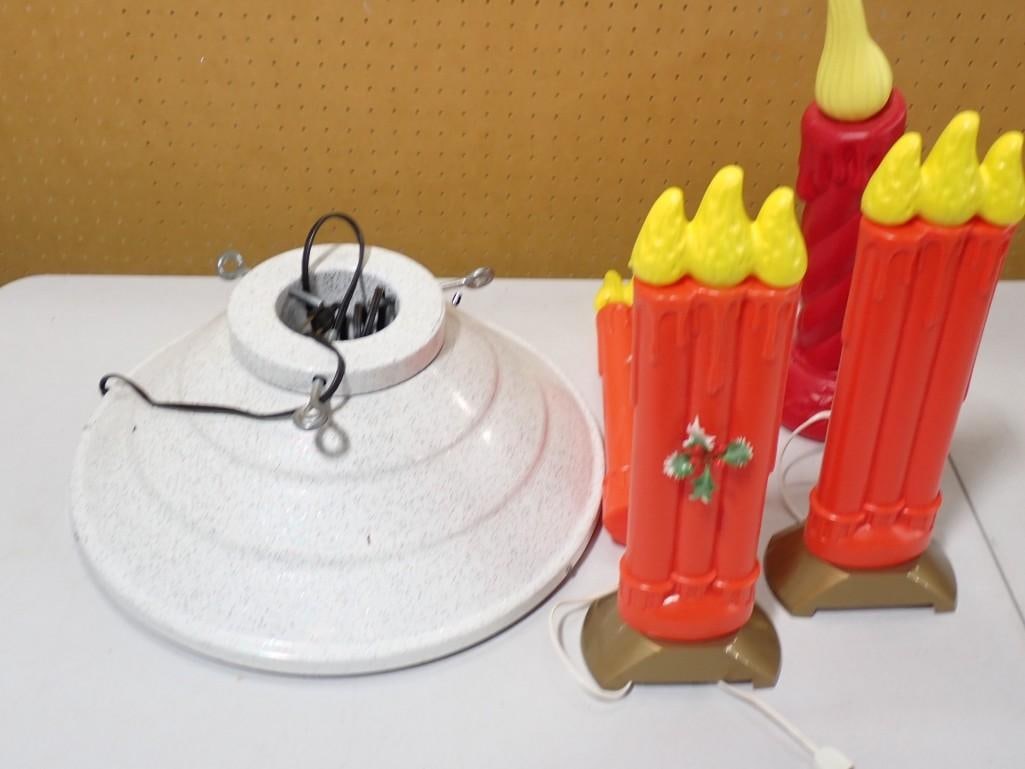 Christmas Lot including Rotating Tree Stand, Blow Mold Candle Lights (1 of 3)