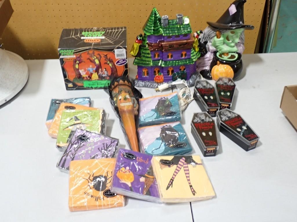 Halloween Decor including Napkins, Ceramic House, Lemax, Witch Cookie Jar, etc. (1 of 4)