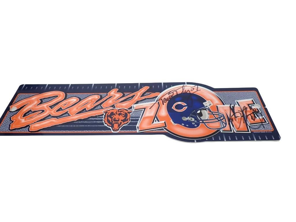 Chicago Bears Plastic Sign Signed Tom Thayer and One Other Former Bear No COA 4" x 17": Chicago Bears Plastic Sign Signed Tom Thayer and One Other Former Bear No COA 4" x 17"