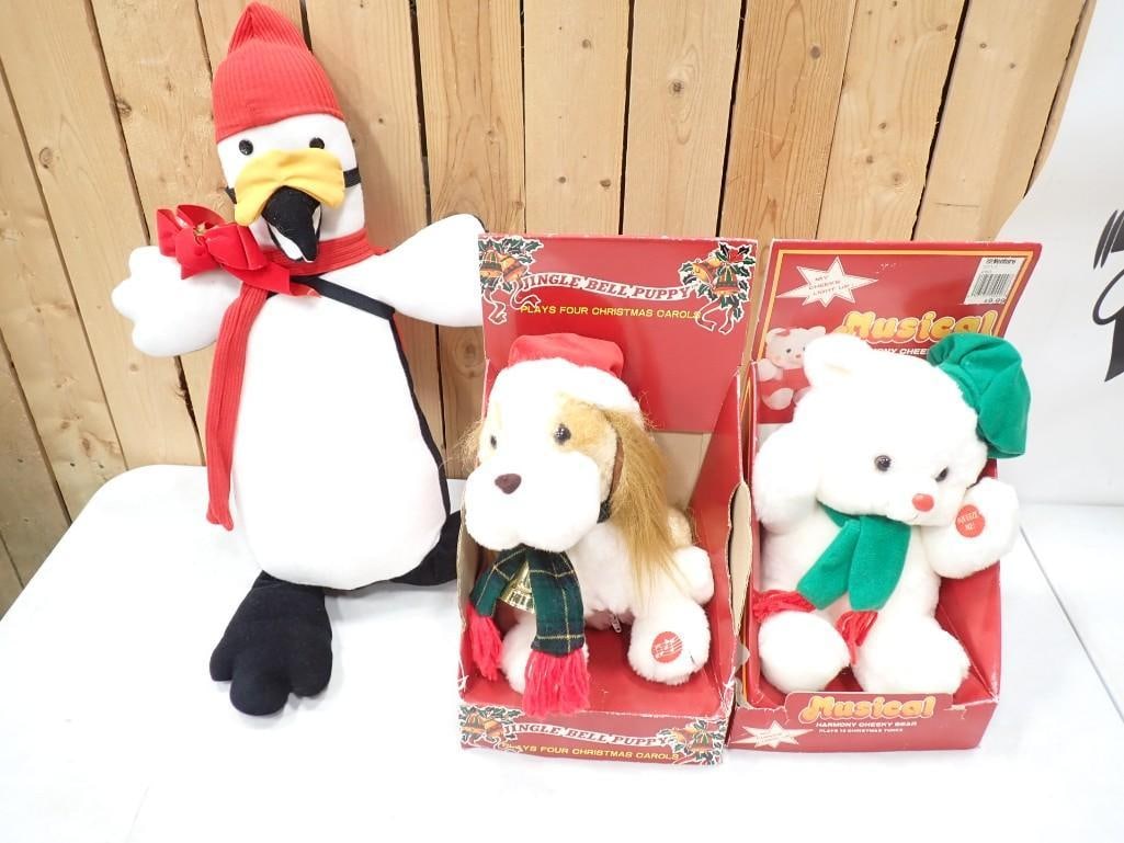 3 Plush Animals incl Jingle Bell Puppy, Musical Bear and a Penguin (1 of 3)