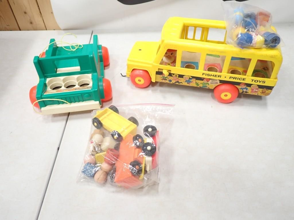 Fisher Price Toys incl Little People Play Family Camper Van, School Bus, etc: Fisher Price Toys incl Little People Play Family Camper Van, School Bus, etc. Includes both wood and plastic Little People