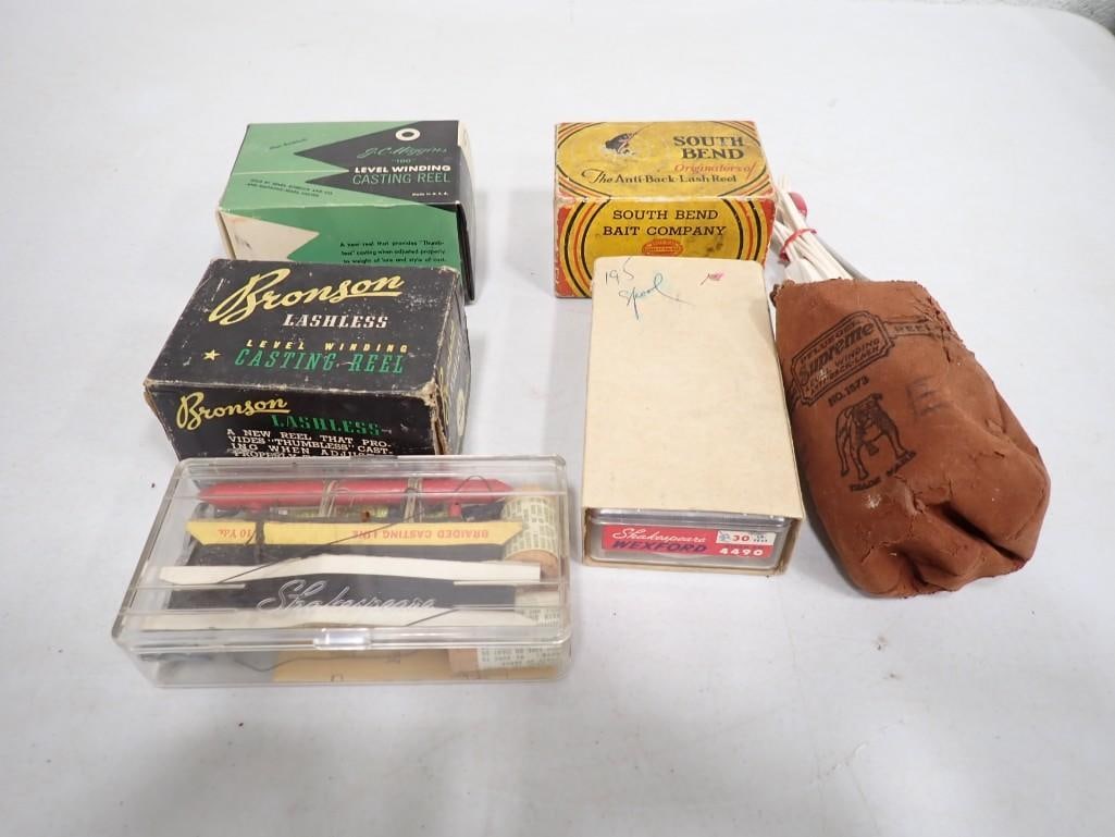 Fishing Lot incl Bronson Lashless Casting Reel, JC Higgins Level Winding Casting Reel, South Bend Re: Fishing Lot incl Bronson Lashless Casting Reel, JC Higgins Level Winding Casting Reel, South Bend Reel, etc