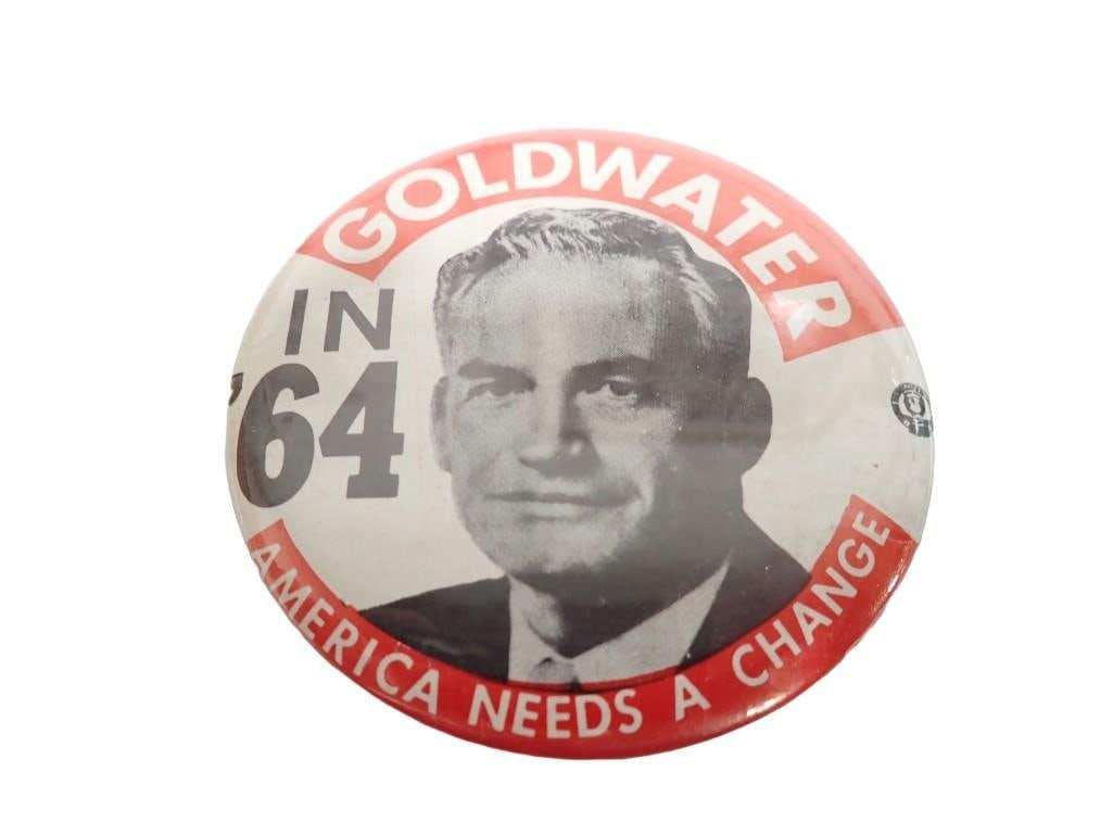 Vintage Barry Goldwater in '64 Political Button: Vintage Barry Goldwater in '64 Political Button