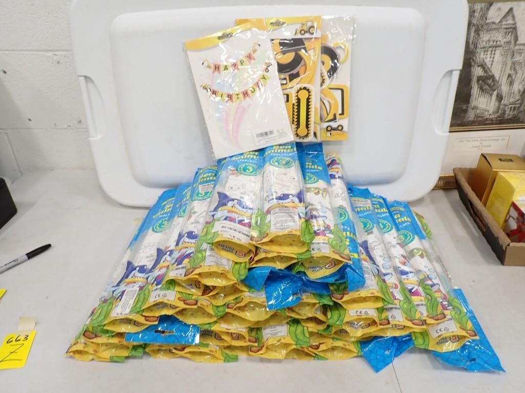 Lot of Party Favors and Sea Animal Coloring Tablecloths: Lot of Party Favors and Sea Animal Coloring Tablecloths
