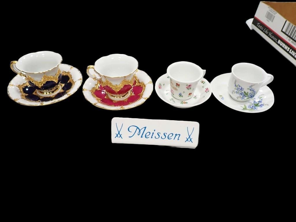 Group of Meissen Porcelain, Gilt Cobalt Cup and Saucer Splendor 3870 Pattern, (1 of 10)