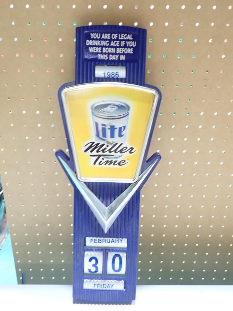 Vintage Miller Lite Miller Time Legal Drinking Age Calendar Liquor Store Display (1 of 7)