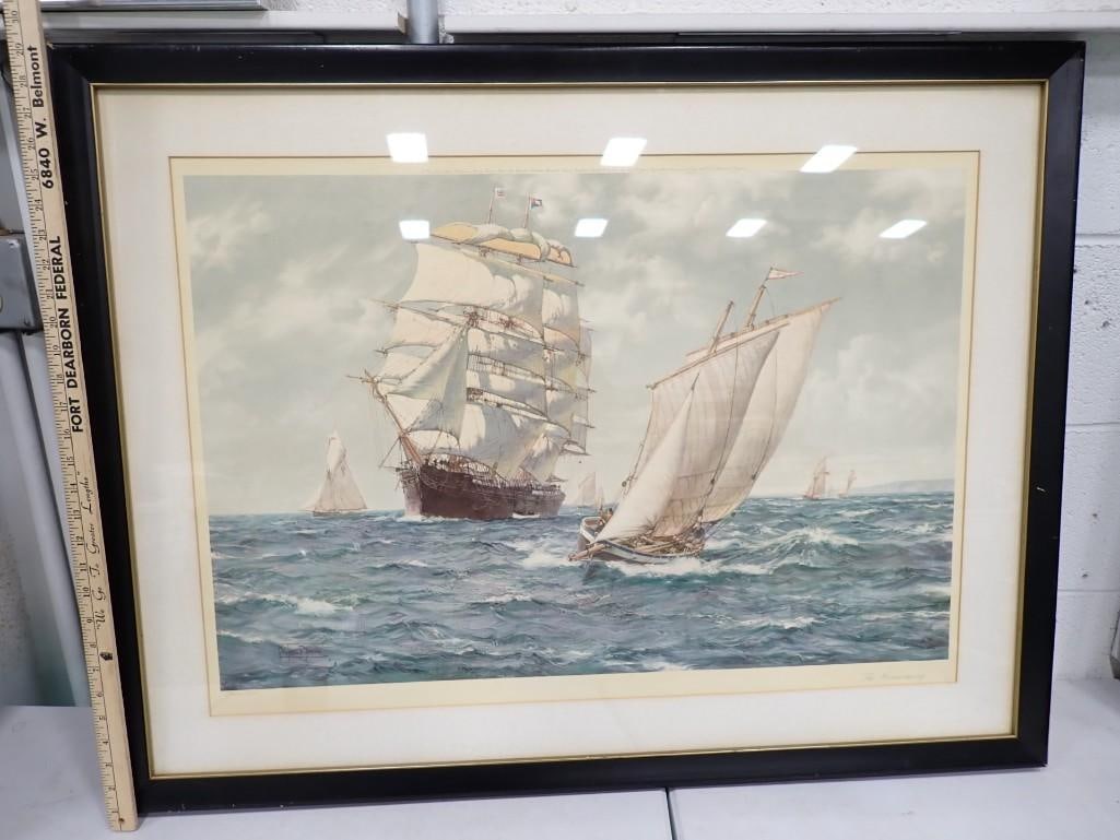 Framed Print Sailboat Scene "The Homecoming" Montague Dawson Signed in Plate (1 of 7)