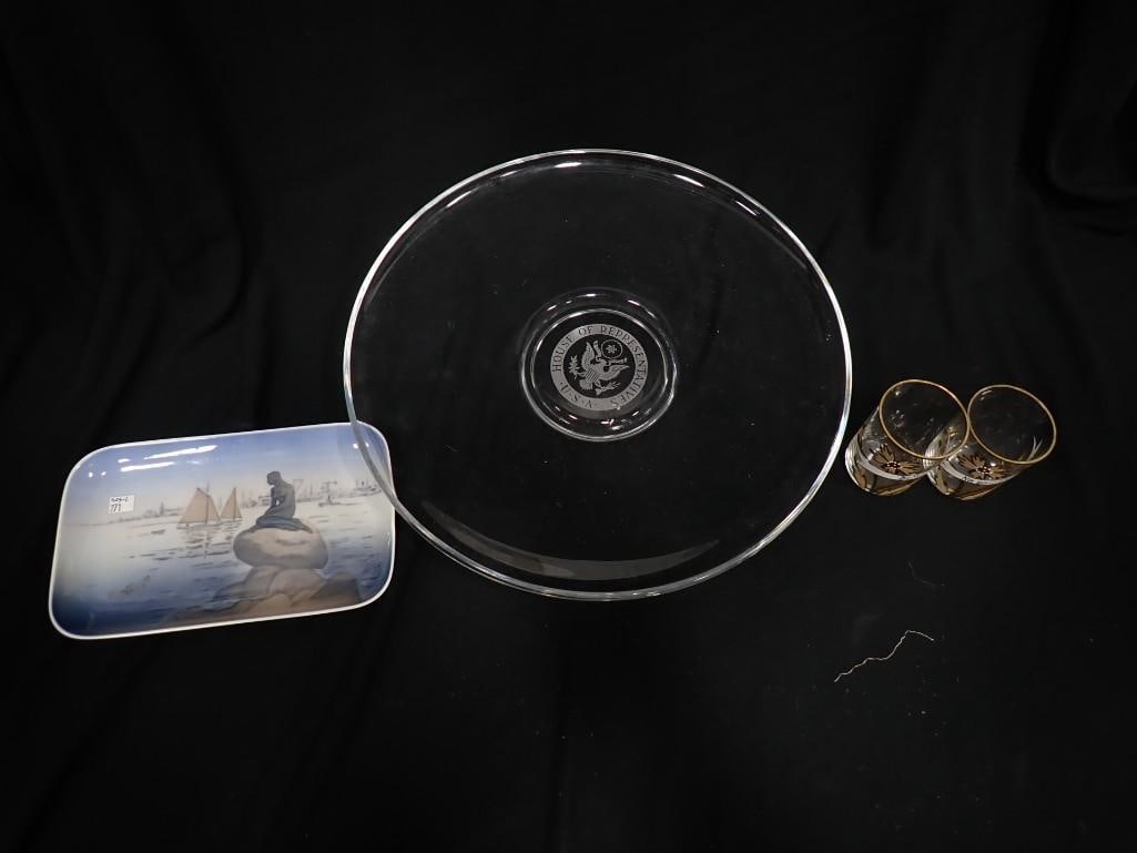 US House of Representative Glass Plate, Royal Copenhagen Plate, Gold Gilt Hand Painted Shot Glasses (1 of 11)