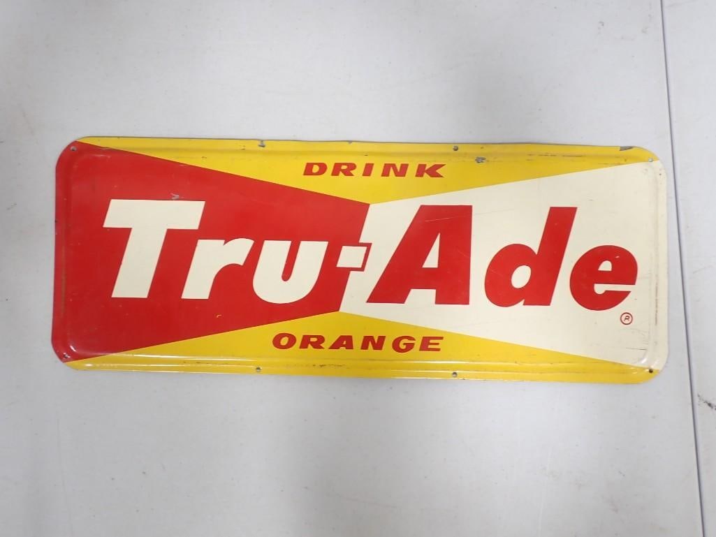Vintage Tru-Aid Orange Metal Advertising Sign 7" x 17": Vintage Tru-Aid Orange Metal Advertising Sign 7" x 17"