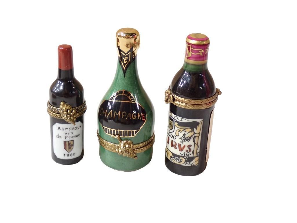 3 Limoges Trinket Boxes Wine Or Champagne Bottle Shaped: 3 Limoges Trinket Boxes Wine Or Champagne Bottle Shaped