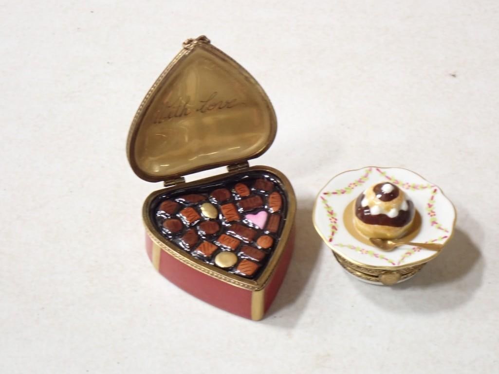 2 Limoges Trinket Boxes incl Valentine's Heart Candy Box with Porcelain Chocolates Inside and a Dess (1 of 4)