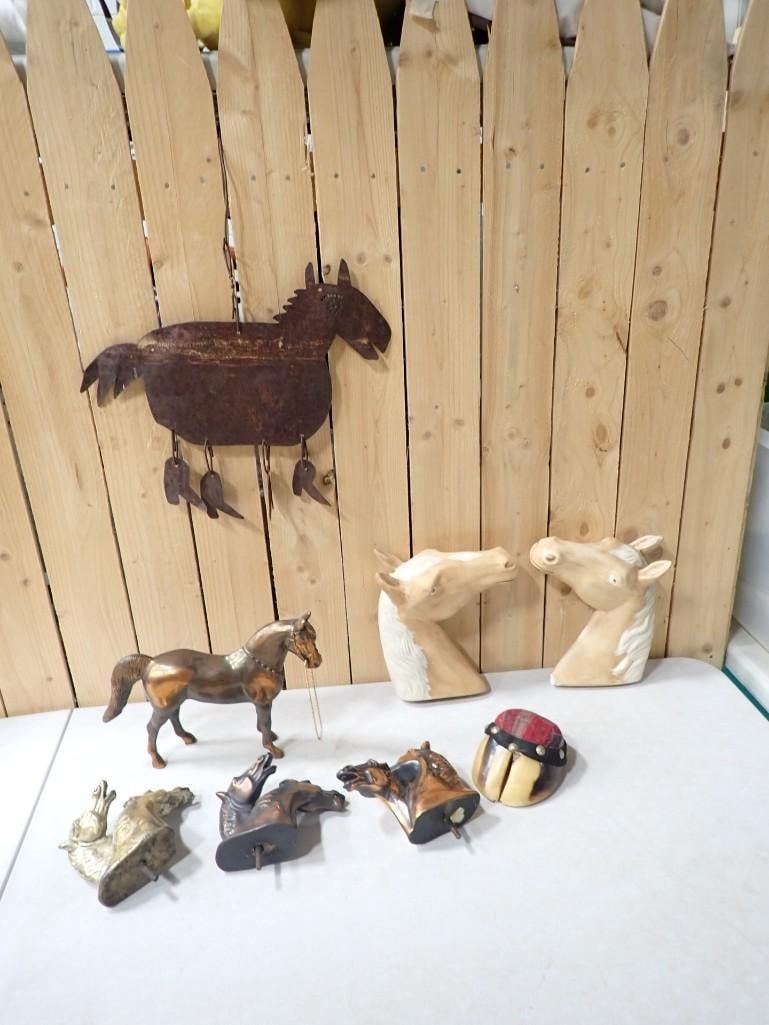Horse Collectibles incl Rustic Wind Chime, Metal Horse Finials, Horse Wall Hangings, (1 of 10)