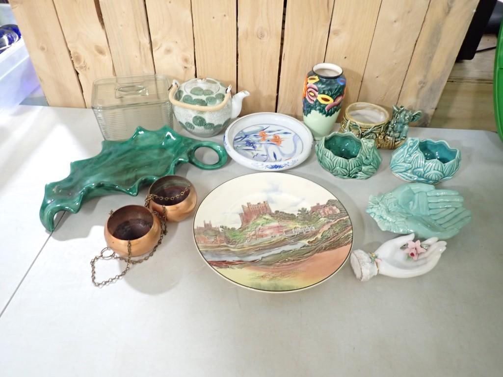 Misc Lot incl McCoy Frog Planters, Elephant Planter, Royal Doulton Plate, Hand Trinket Trays, (1 of 16)