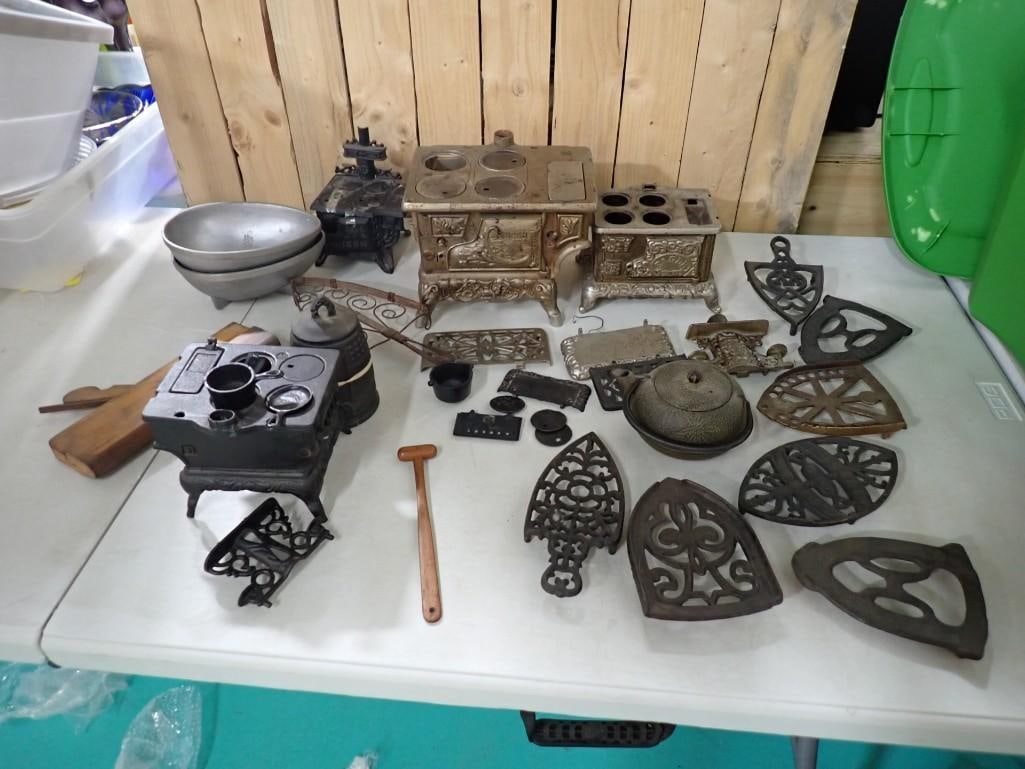 Vintage Toy Metal Stoves incl Cast Iron, Nordic Ware Bowls, Trivets, Accessories, etc (1 of 13)