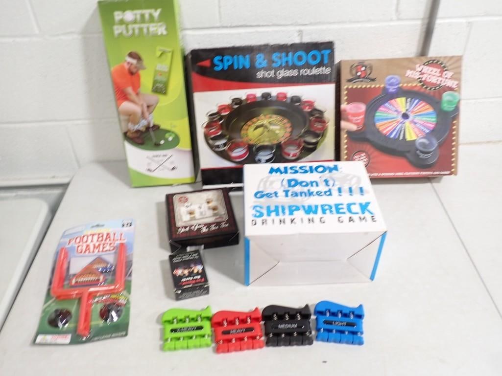 Drinking Games , Etc incl Wheel of Misfortune, Potty Putter, Spin and Shoot Shot Glass Roulette, Shi: Drinking Games , Etc incl Wheel of Misfortune, Potty Putter, Spin and Shoot Shot Glass Roulette, Ship Wreck Drinking Game, Shot glass tic tac toe, etc
