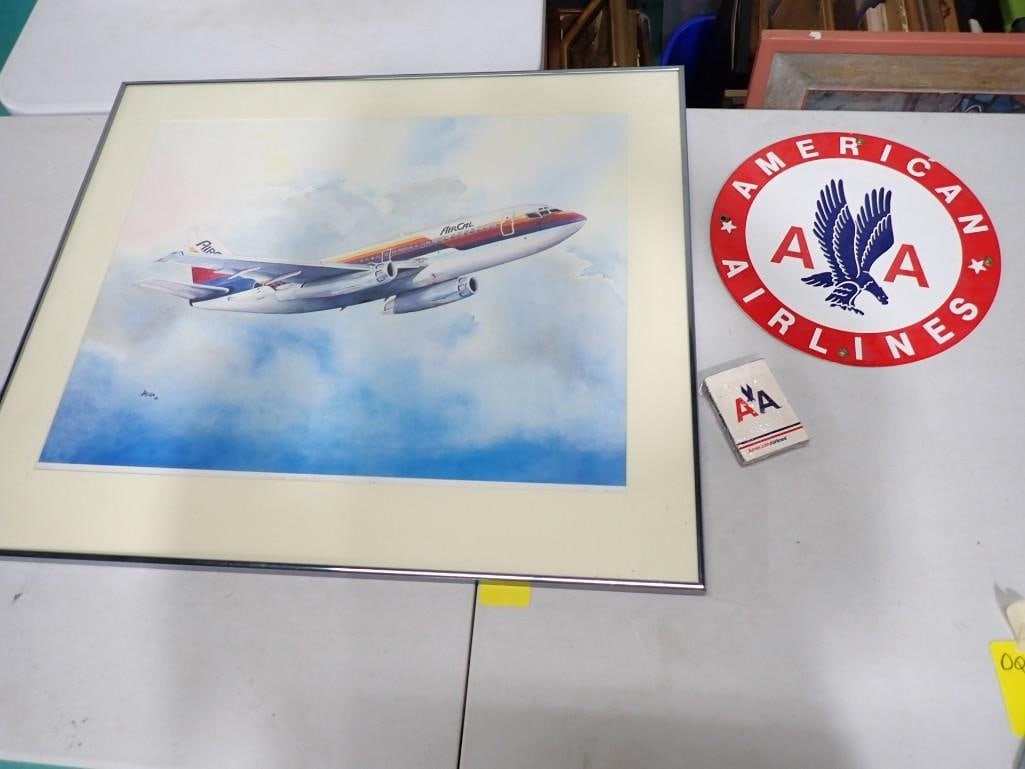 American Airlines Lot incl Porcelain American Airlines Sign, Pencil Signed Print of Bowing 737, Deck (1 of 9)