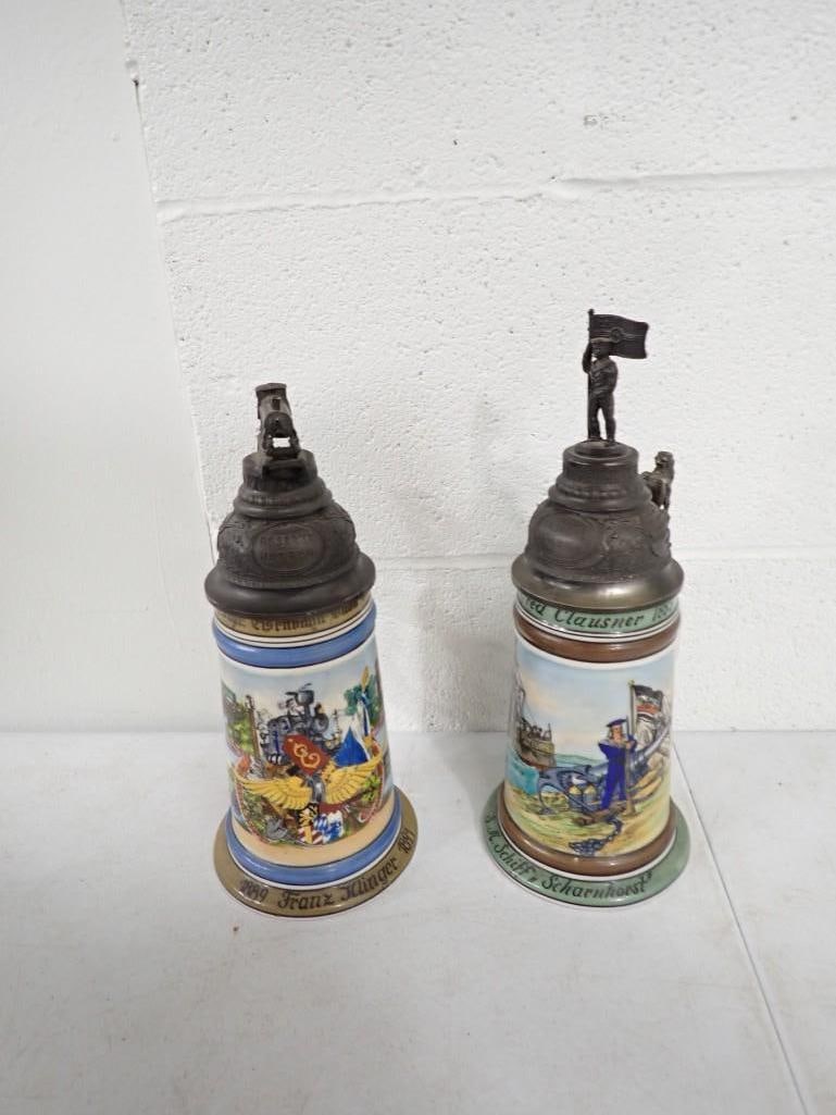 2 Lithophane Beer Steins incl 1 Topless Woman Scene SM Schiff Scharnhorst Alfred Clausner (1 of 12)