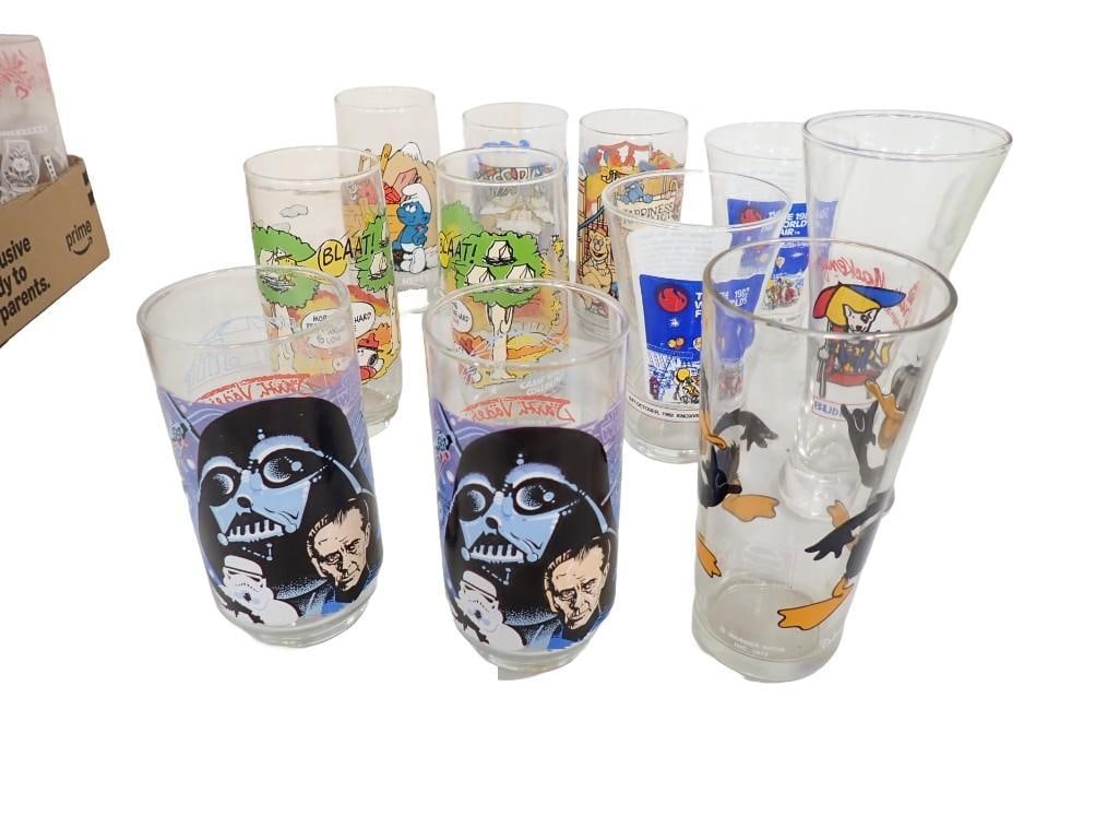 Lot of Tumblers or Glasses incl Star Wars, Smurfs, 1982 World's Fair, Muppets, Etc: Lot of Tumblers or Glasses incl Star Wars, Smurfs, 1982 World's Fair, Muppets, Etc