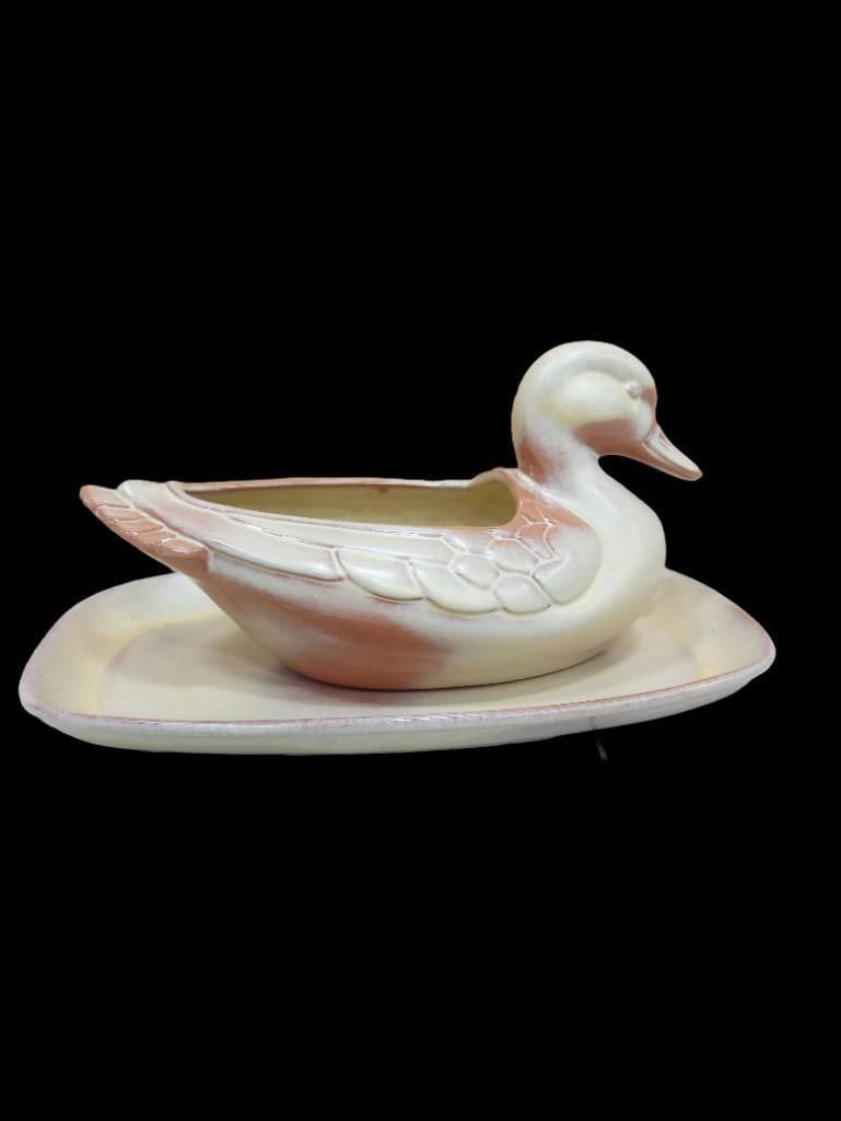 Frankoma Pottery Duck Planter and Platter in Desert Gold (1 of 4)