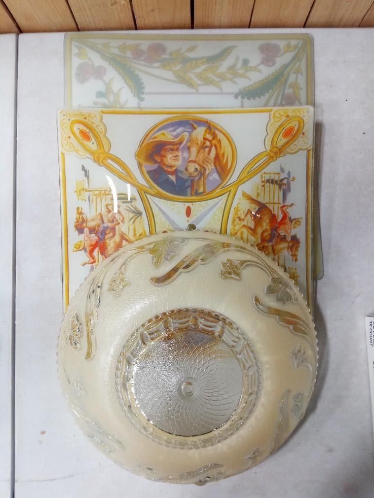 Vintage Light Covers incl Western Cowboy Rodeo Glass Shade, Floral Design Glass Shade, Etc (1 of 5)