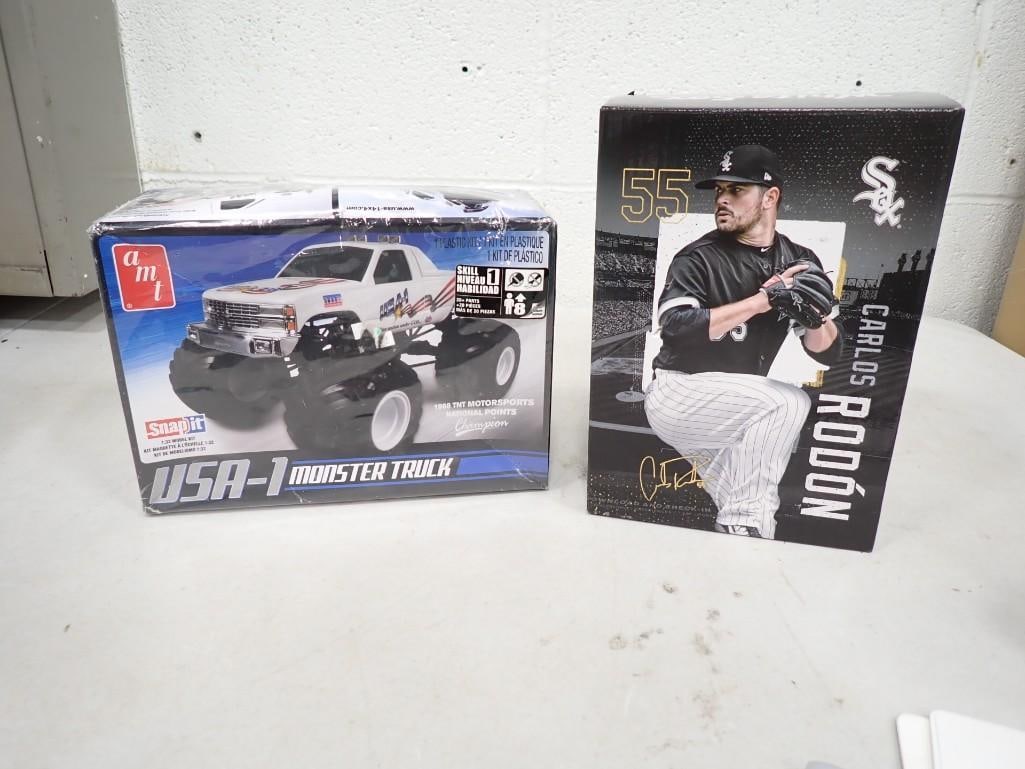 AMT Snap It USA-1 Monster Truck Model Kit and Chicago White Sox Carlos Rodon Bobblehead: AMT Snap It USA-1 Monster Truck Model Kit and Chicago White Sox Carlos Rodon Bobblehead. Monster Truck Kit is sealed and Bobblehead appears new
