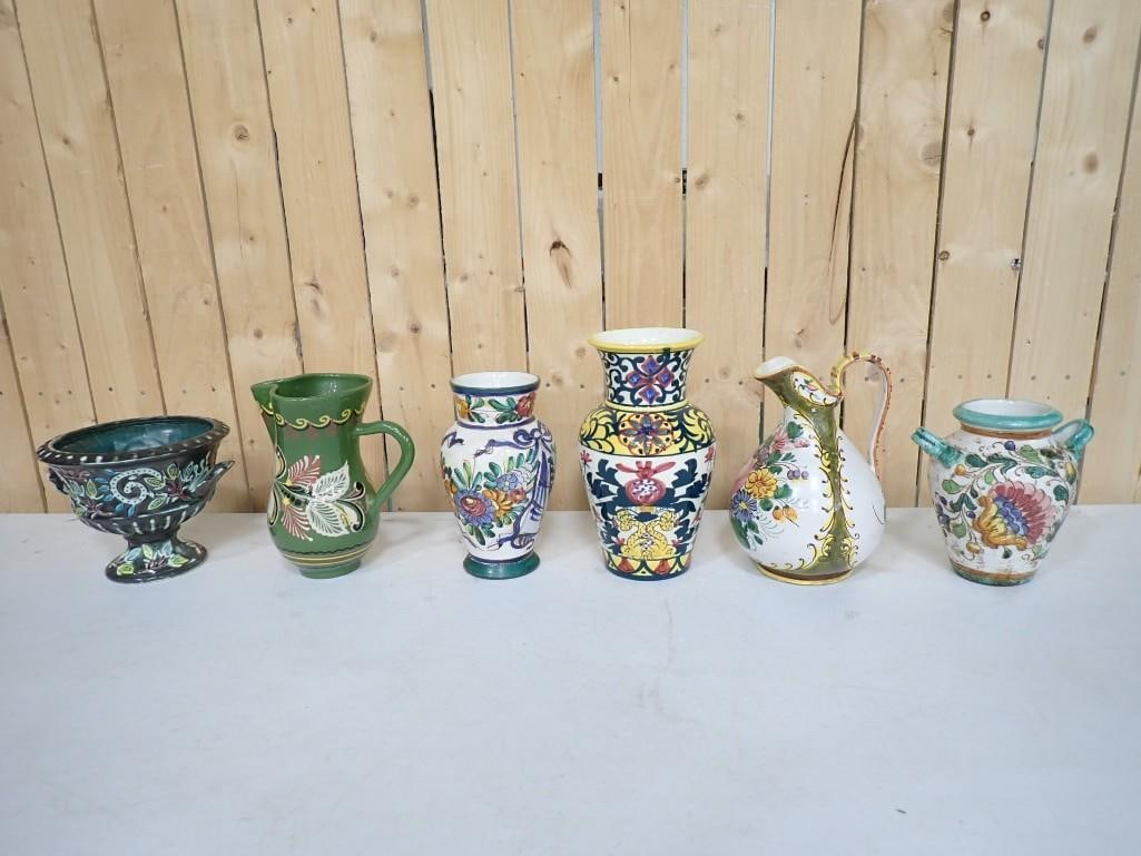 6 Vases incl Pottery, Made in Italy, Signed, Etc: 6 Vases incl Pottery, Some Made in Italy, Some Signed, Etc
