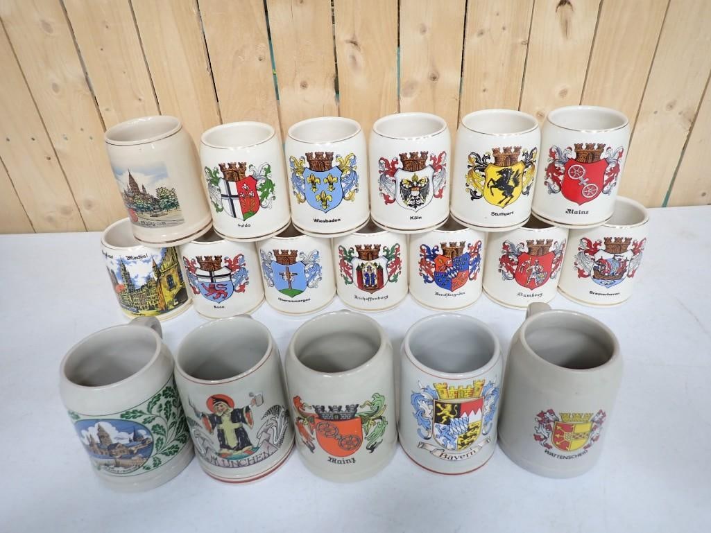 18 Stoneware Beer Steins or Mugs incl Fulda, Oberammergau, Bonn, Etc (1 of 7)