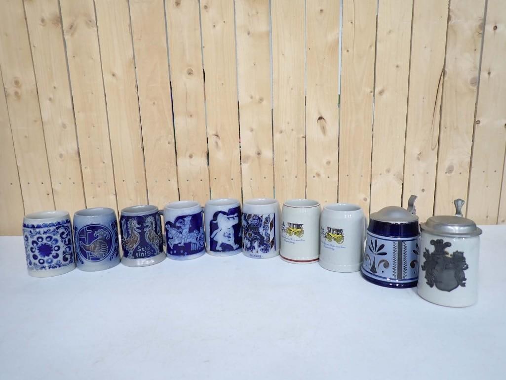 10 Vintage Beer Steins incl Stoneware with Blue Design, etc (1 of 14)