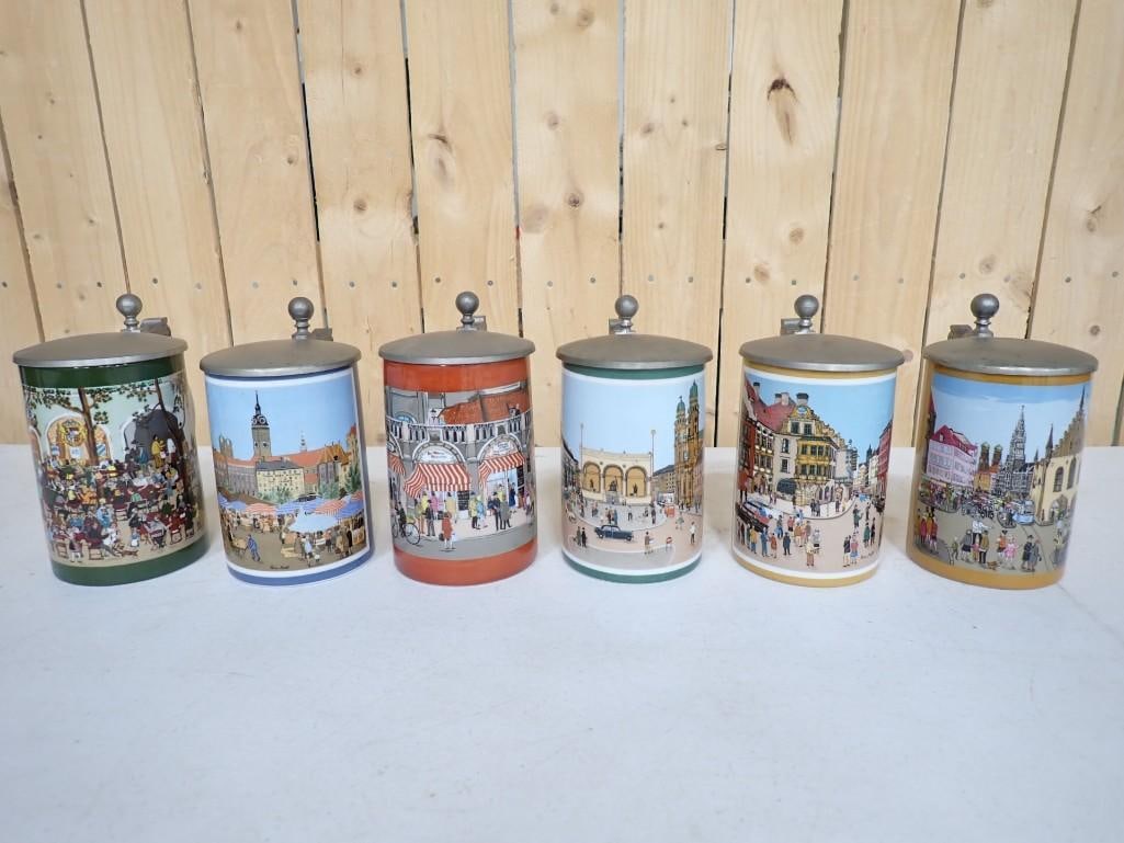 6 German Beer Steins with Lids , Munchen Munich (1 of 8)