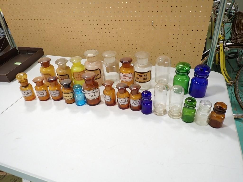 Large Lot of Old Glass Medicine Bottles. Many Brown, Blue, Green, Yellow and Clear: Large Lot of Old Glass Medicine Bottles. Many Brown, Blue, Green, Yellow and Clear