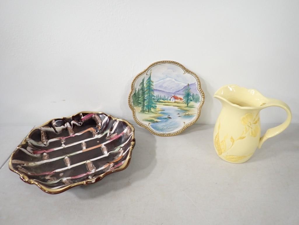 Small Pottery Pitcher, Hand Decorated Plate, Dish (1 of 10)
