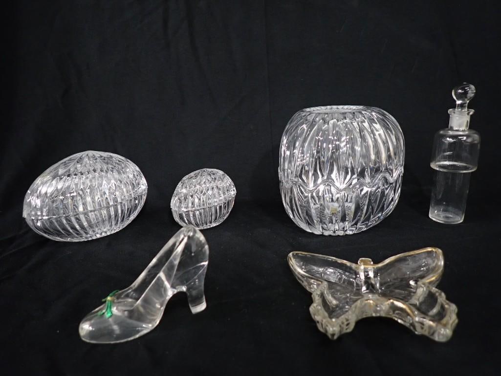 Crystal and Glass incl Egg Candy Dishes, Shoe, Perfume Bottle or Decanter, etc: Crystal and Glass incl Egg Candy Dishes, Shoe, Perfume Bottle or Decanter, etc