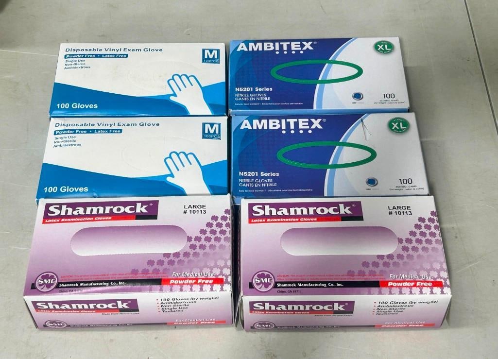 6 Boxes of Vinyl Exam Gloves - Sizes M, L and XL. Latex and Latex Free: 6 Boxes of Vinyl Exam Gloves - Sizes M, L and XL. Latex and Latex Free