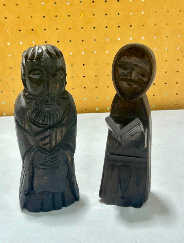 Pair of Wood Carved Monks: Pair of Wood Carved Monks