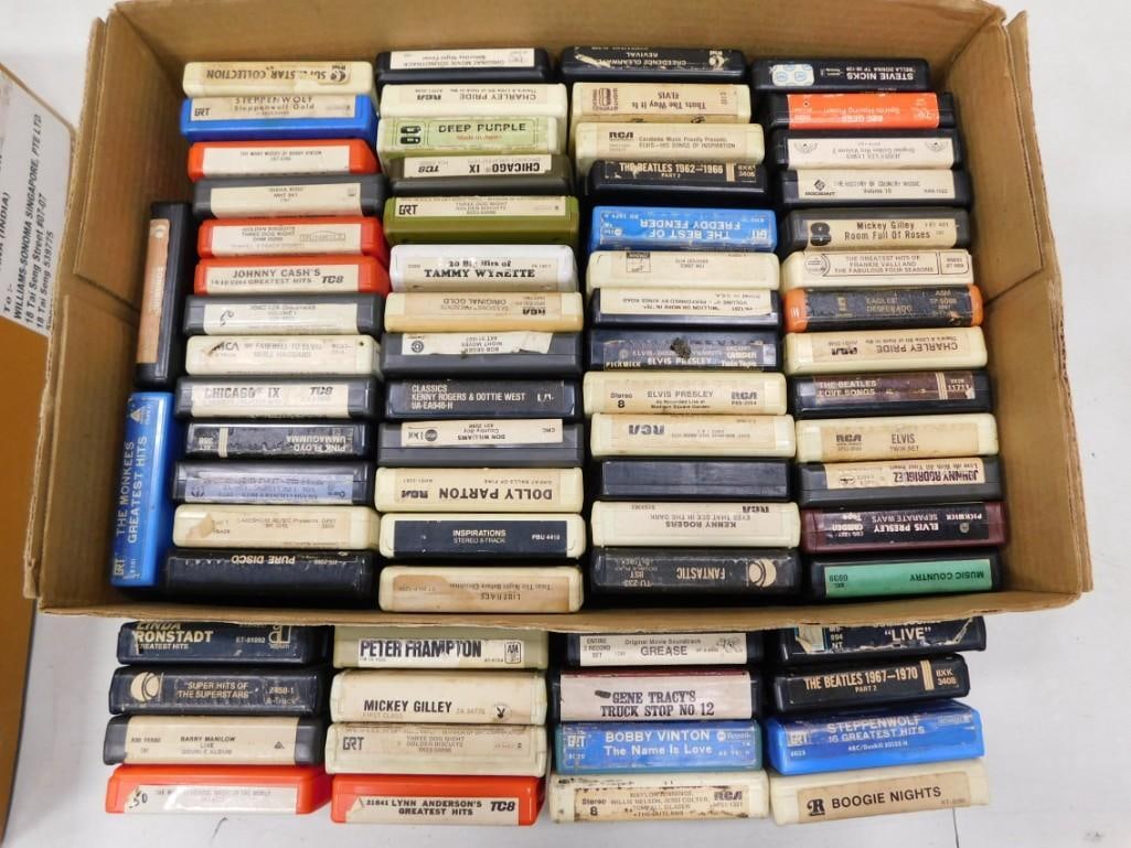 Lot of 8 Track Tapes incl Stevie Nicks, Deep Purple, Dolly Parton, The Beatles, Boogie Nights, (1 of 4)