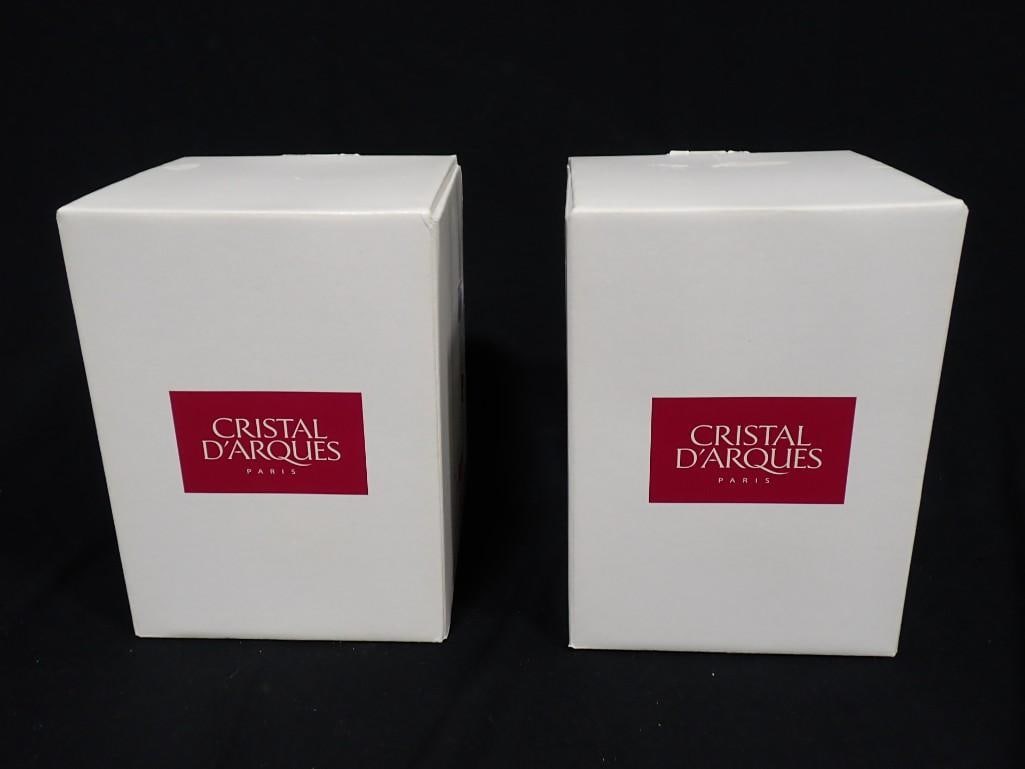 Pr of Cristal D'Arques Paris Calliope 4 3/4" Votive Candle Holders: Pair of Cristal D'Arques Paris Calliope 4 3/4" Votive Candle Holders with Original Boxes . Lead crystal