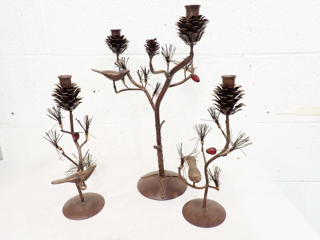 Metal Pinecone Candlestick Holders: Set of metal pine cone candlestick holders