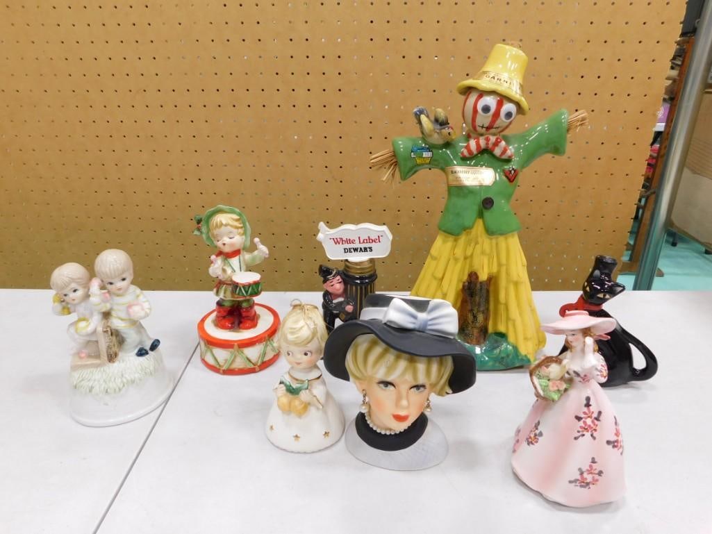 Lot of Vintage Figurines, a Head Vase, Music Boxes, Scarecrow Figurine, etc (1 of 9)