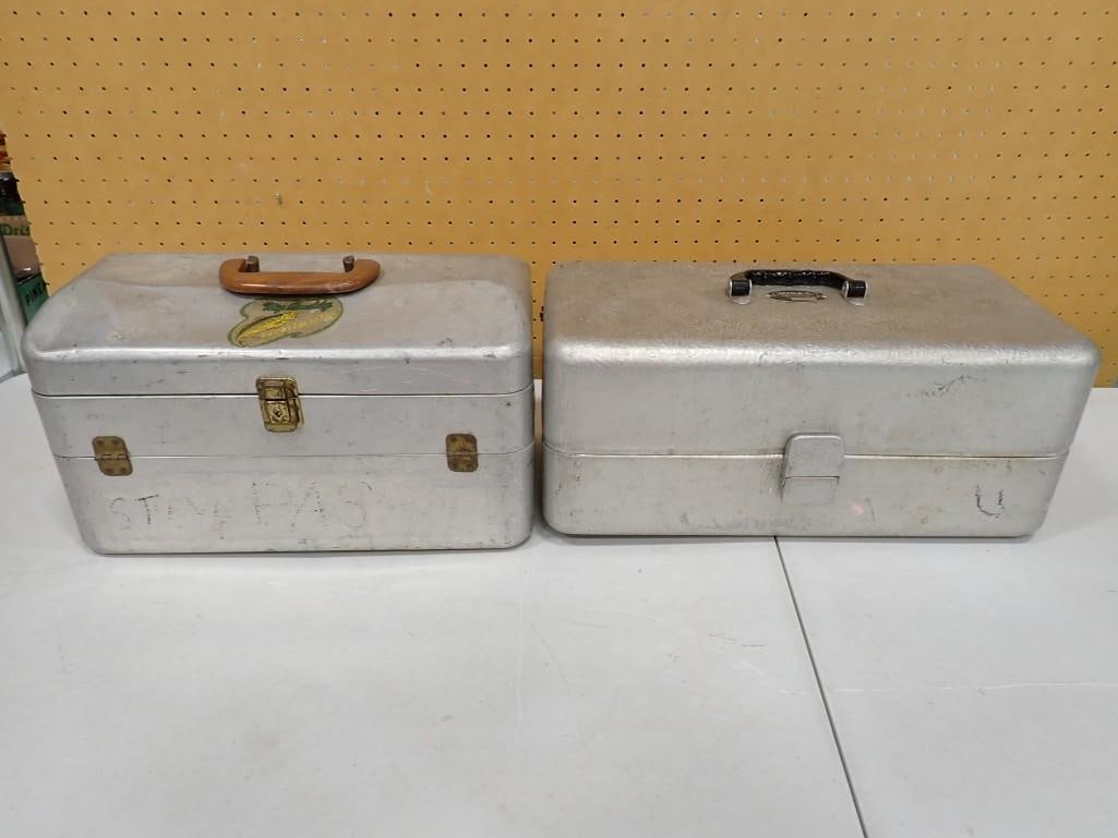 Pair of Vintage Aluminum Fishing Tackle Boxes full of fishing stuff - lures, bobbers, etc. (1 of 5)