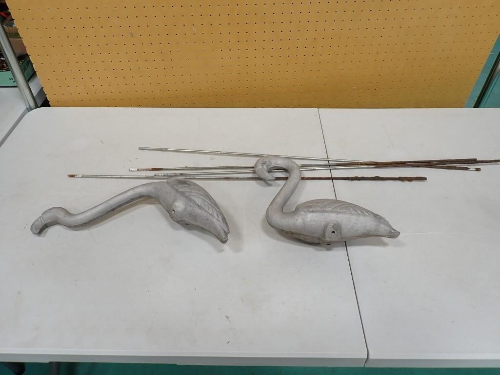 Pair of Metal Flamingo Yard Art Pieces.  There are metal stands that fit in them (1 of 3)