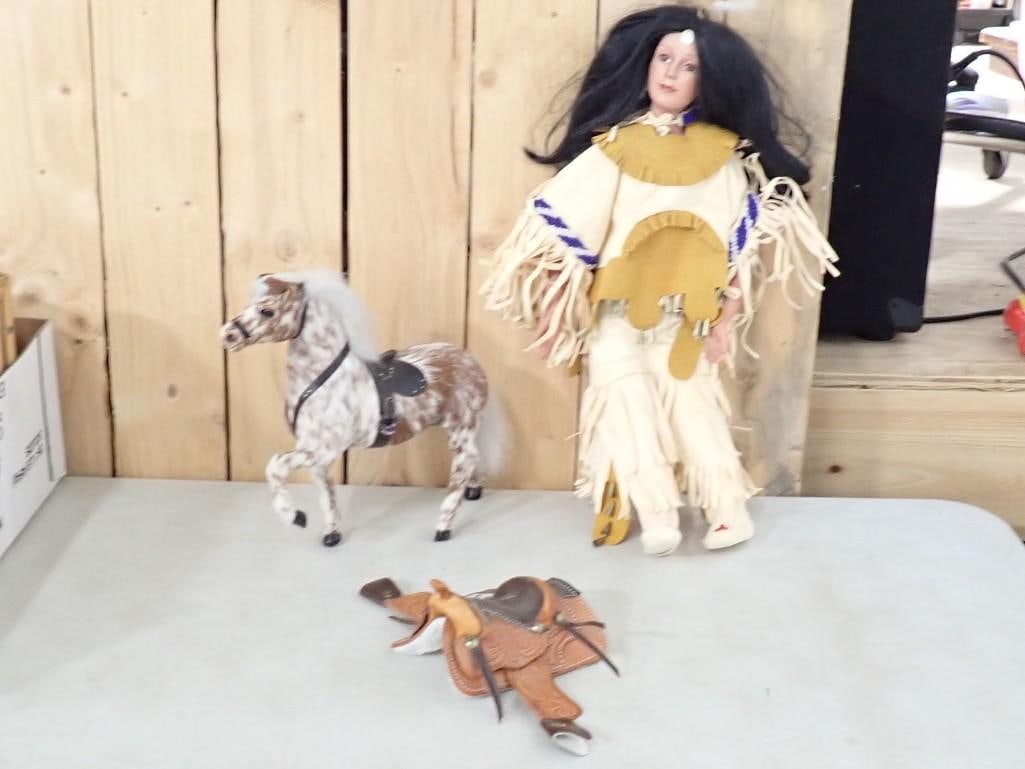 Danbury Mint Golden Eagle Native American Doll and Horse and Saddle: Danbury Mint Golden Eagle Native American Doll and Horse and Saddle.