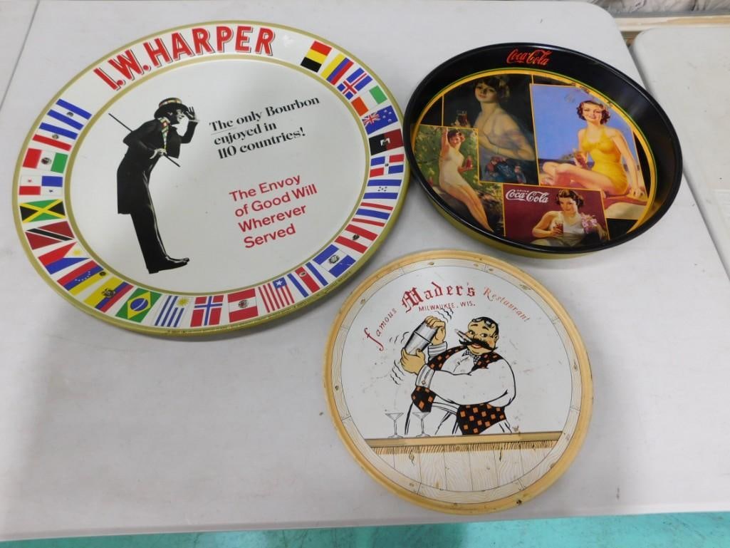 3 Bar Trays / Plates / Wall Hangings including Coca Cola, Famous Mader's, I.W. Harper Bourbon (1 of 5)