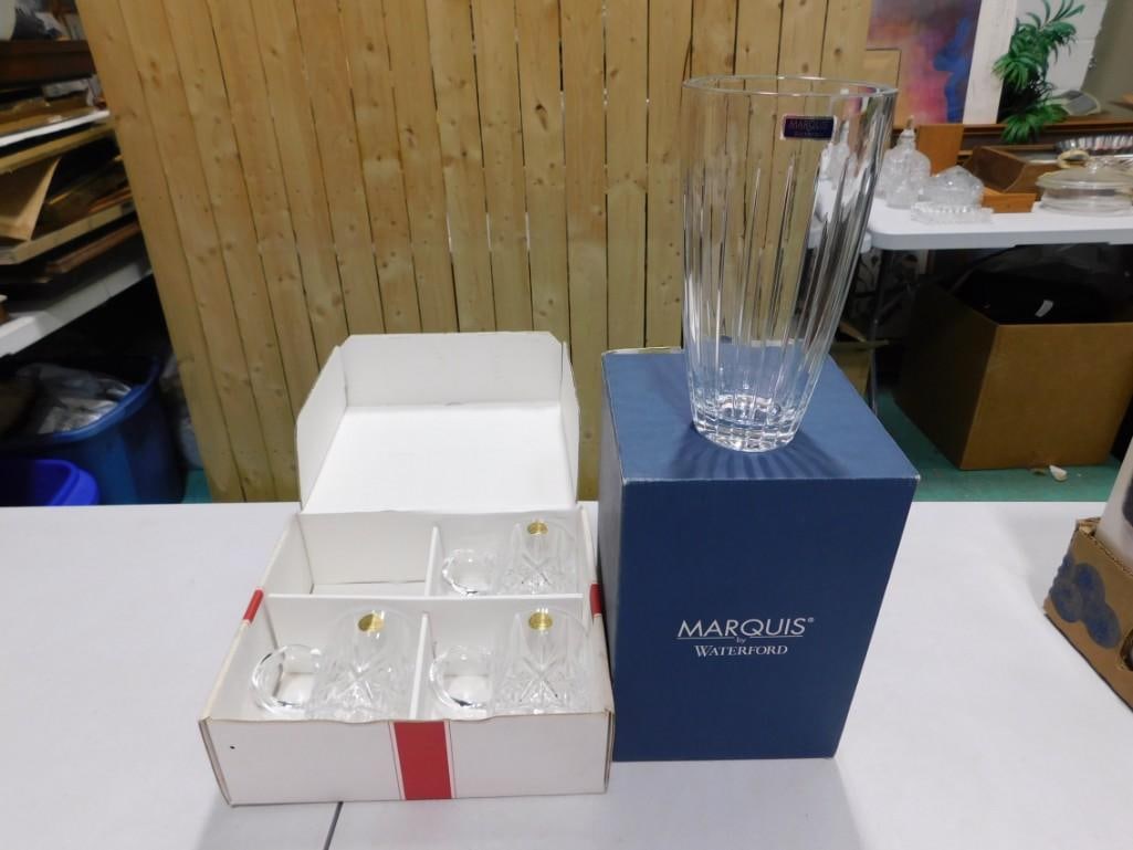 Lot of Crystal incl Marquis by Waterford Vase and Cristal d' Arques Mugs: Lot of Crystal incl Marquis by Waterford Vase and Cristal d' Arques Mugs