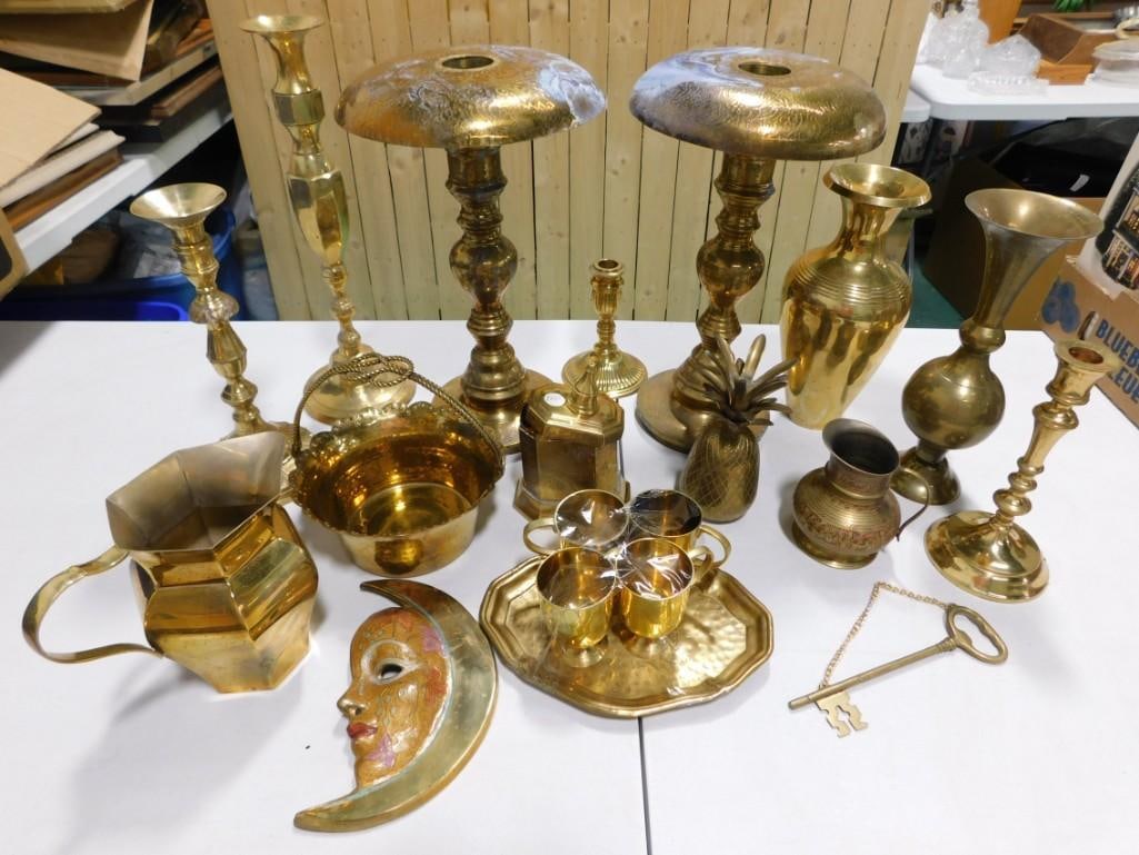 Lot of Brass incl Vases, Candlestick Holders, Pineapple, etc (1 of 7)